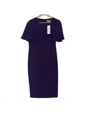 NWT Calvin Klein Purple Flutter Sleeve Sheath Spring Dress 12 Work Career Button
